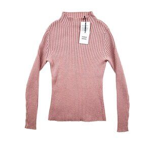 $495 NEW Mansur Gavriel Pink Ribbed Funnel Neck Alpaca & Silk Sweater XS